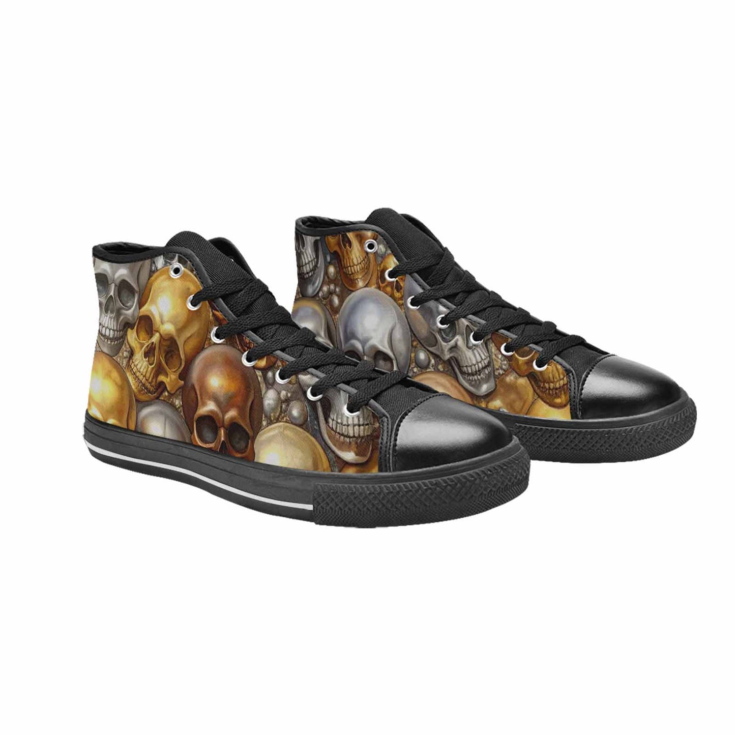 MEN'S Skulls - Metallic-Chrome- High Top Canvas Wallpaper Art Sneakers