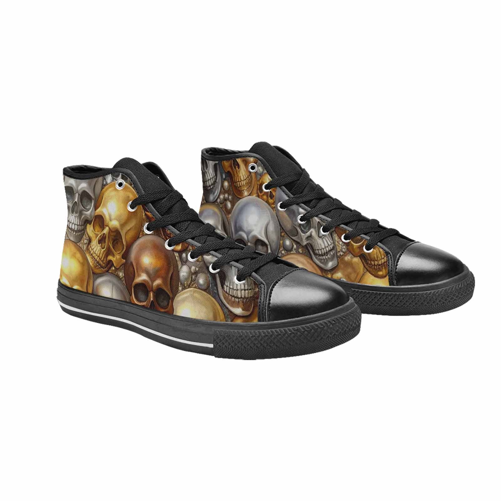MEN'S Skulls - Metallic-Chrome- High Top Canvas Wallpaper Art Sneakers