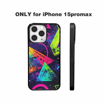 iPhone 15 Pro Max Case — Memphis Squiggles Triangles Dots, Custom Printed Phone Case