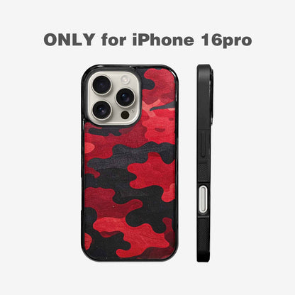 iPhone 16 Pro Case — Tactical Camo Red Black, Customized Protective Case