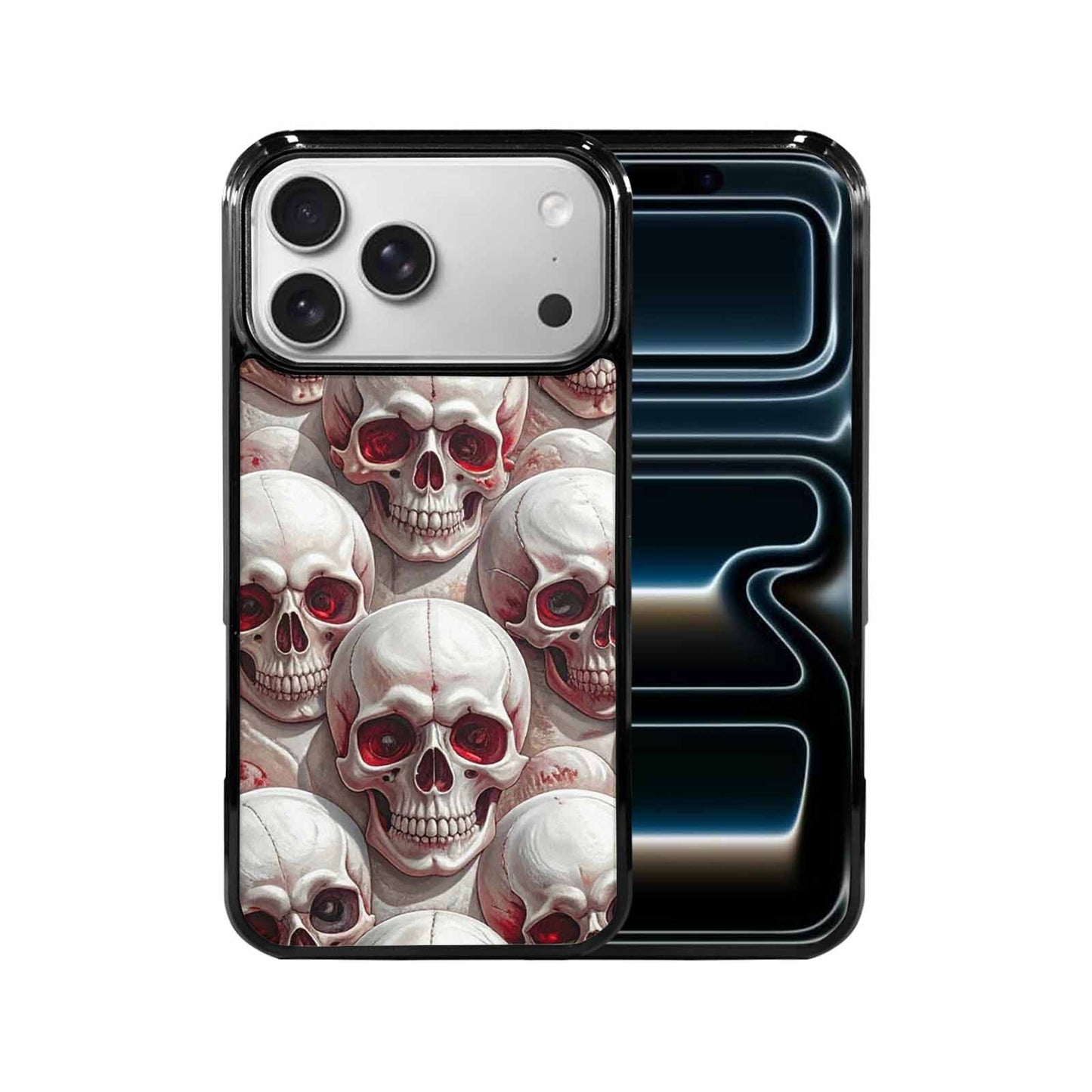 iPhone 17 Pro Max Case — Glossy Blood Moon Gothic Skulls, Personalized Phone Case
