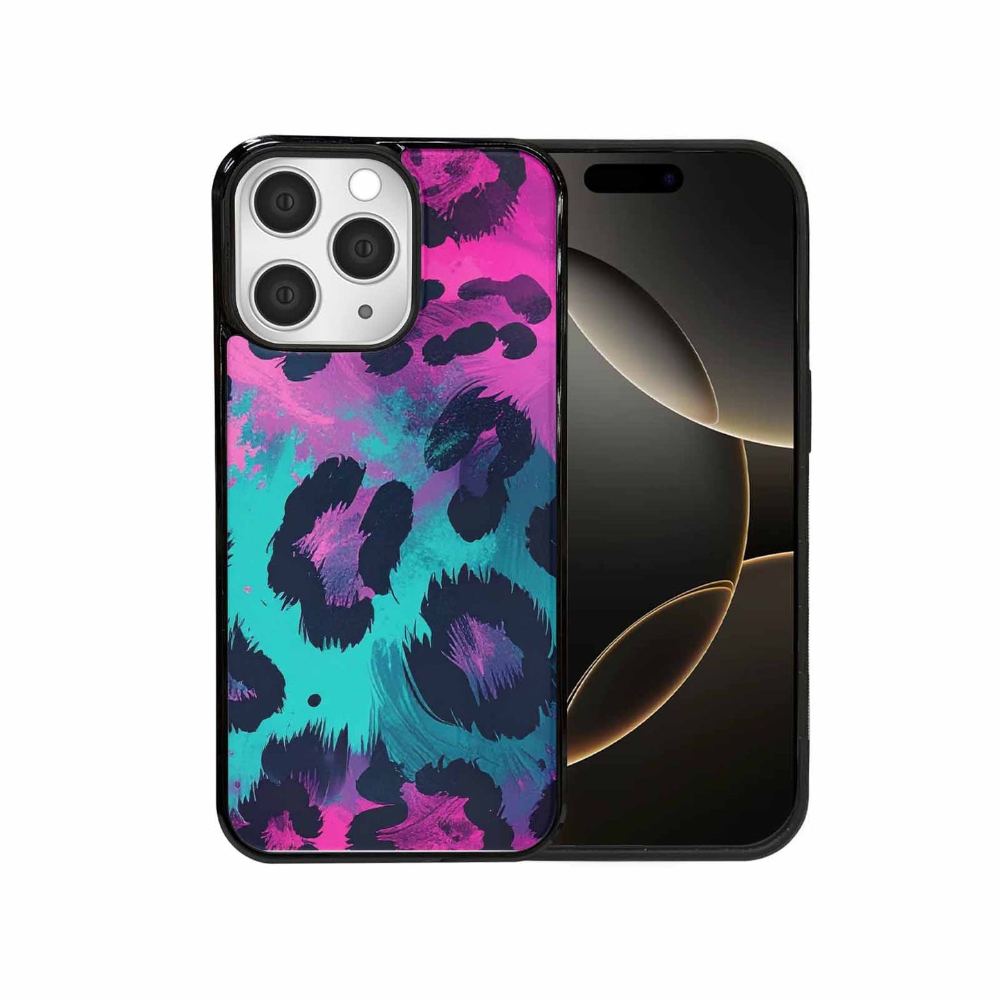 iPhone 15 Pro Max Case — Leopard Neon Pink Teal Airbrush, Original Design Phone Case