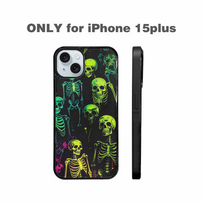 iPhone 15 Plus Case — Skeletons Neon Green Glowskele, Unique Phone Case Design