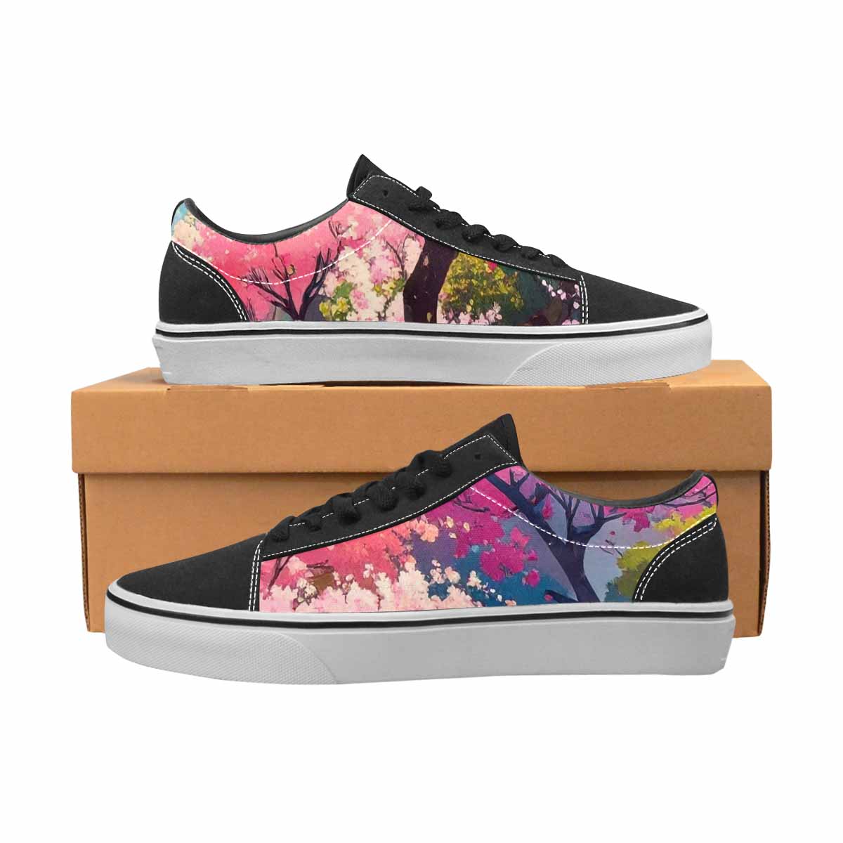 WOMEN'S Cherry Blossom Branch Cherry Lace-Up Canvas Wallpaper Art Custom Sneakers
