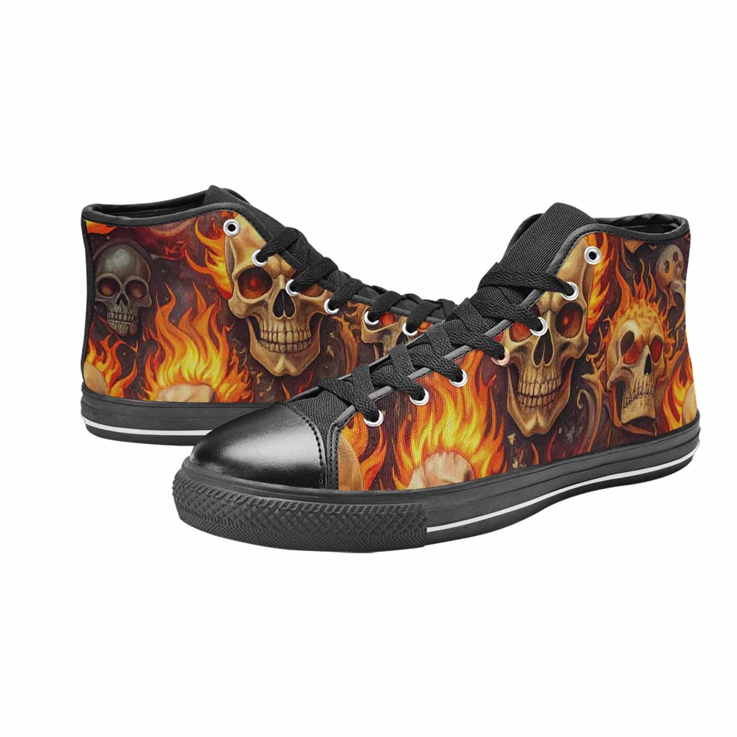 WOMEN'S Skulls - Flaming High Top Canvas Surreal Sneakers