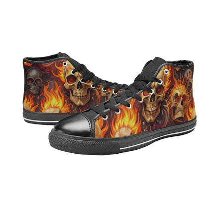 WOMEN'S Skulls - Flaming High Top Canvas Surreal Sneakers