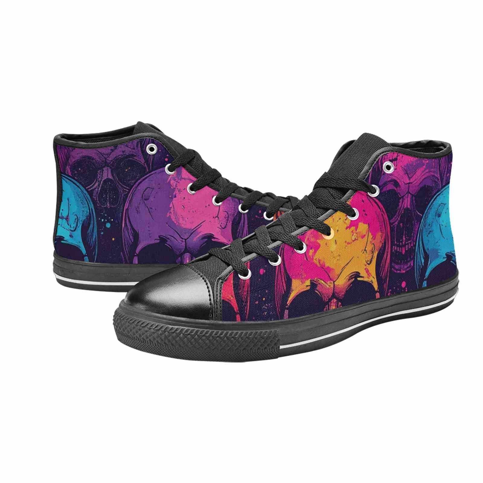 MEN'S Skulls Splatter Comic High Top Canvas Surreal Custom Sneakers