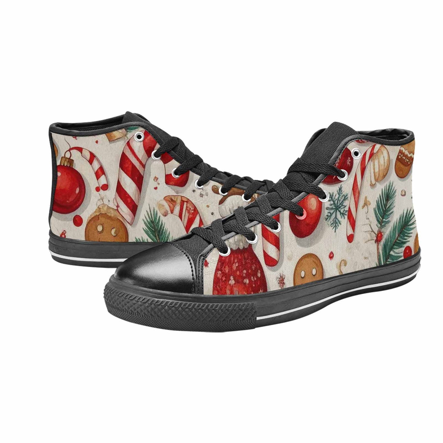 WOMEN'S Christmas Holly Snowflake High Top Canvas Vibrant Chaos Shoes
