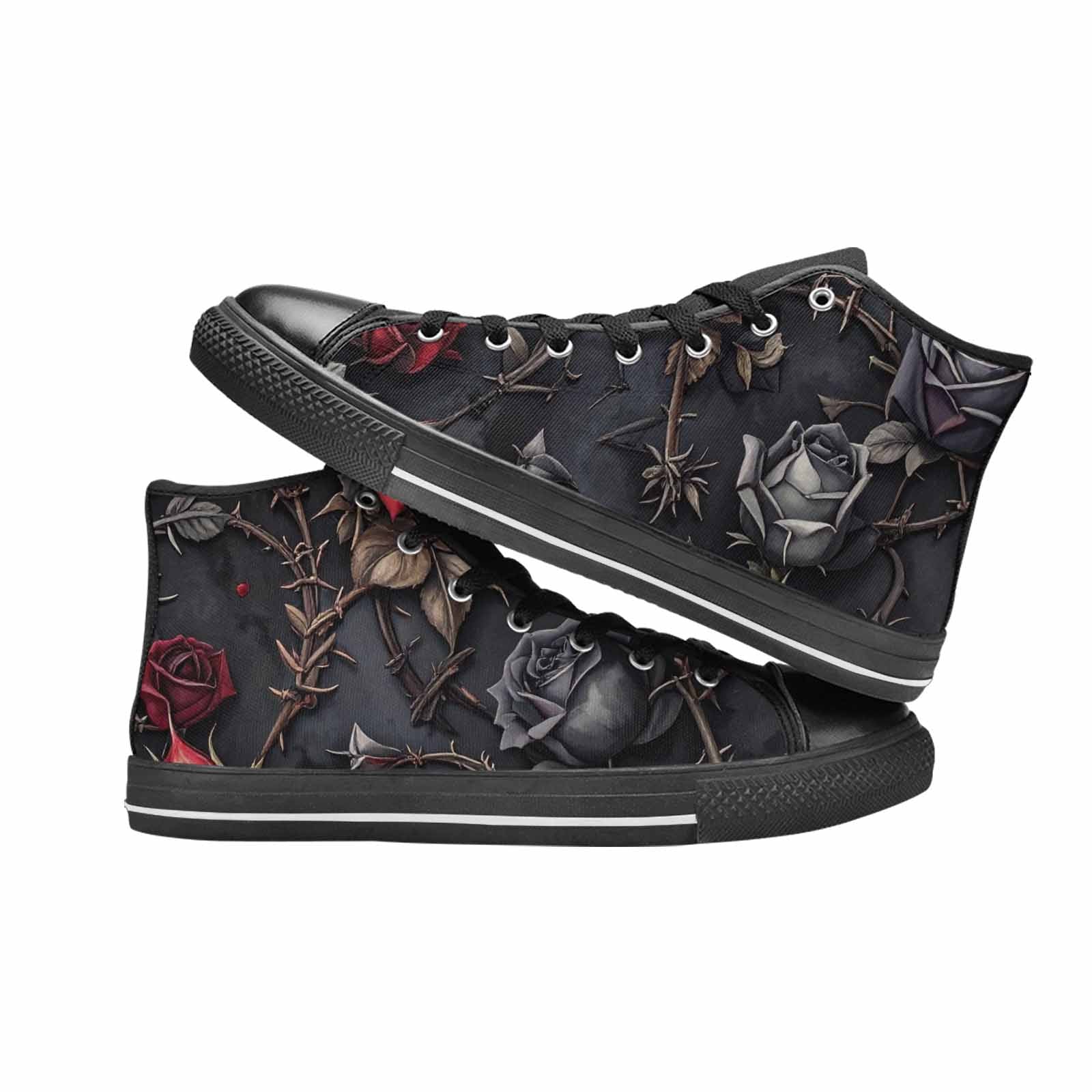 MEN'S Black Gothic Rose High Top Canvas Wallpaper Art Sneakers