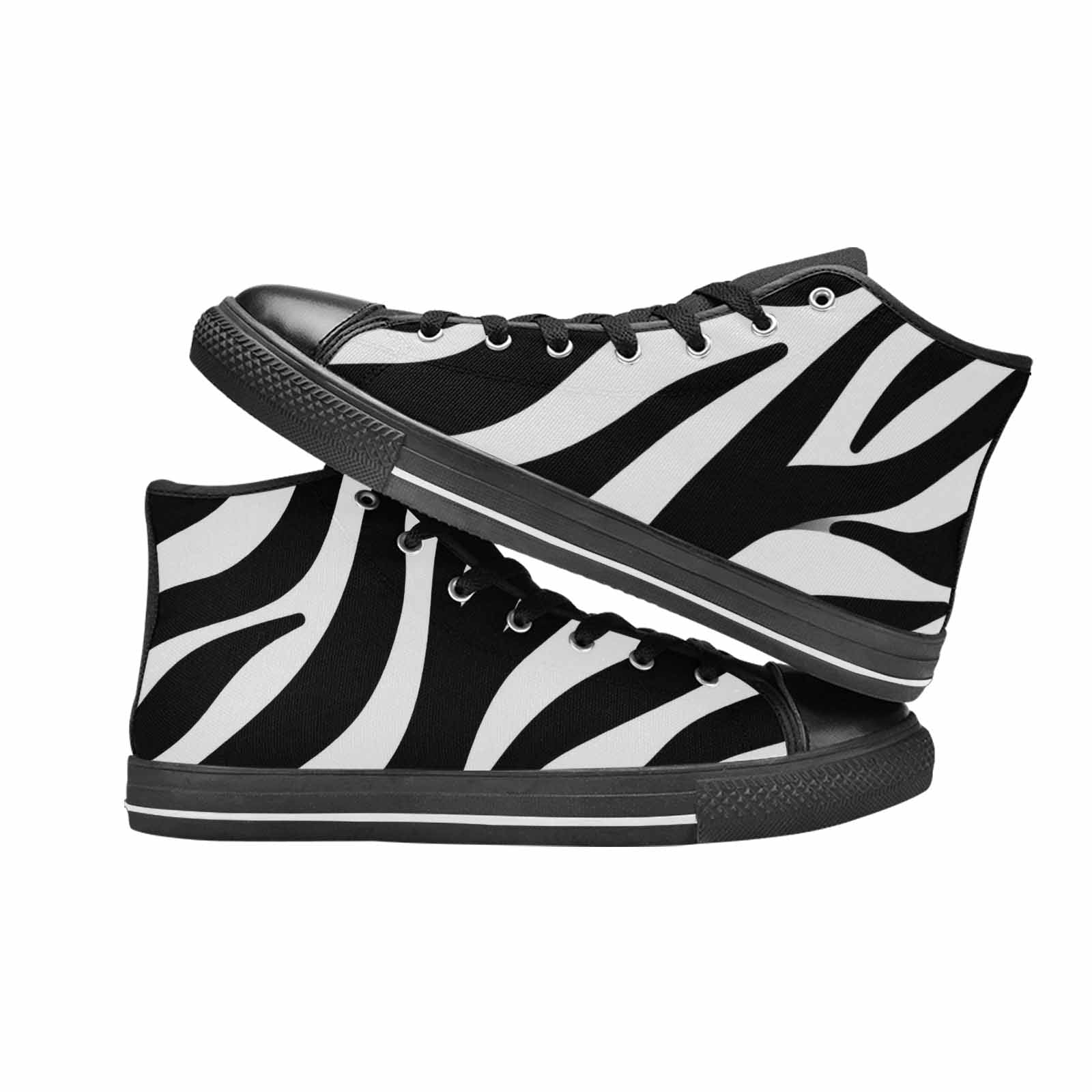 WOMEN'S Zebra Print Black White High Top Canvas Grunge Custom Shoes