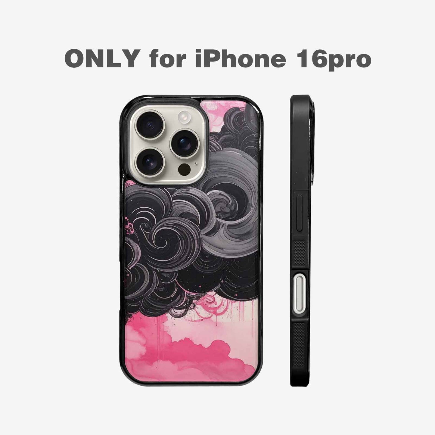 iPhone 16 Pro Case — Van Gogh Swirl Black Pink Ink, Custom Print Case Cover