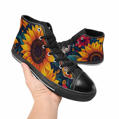 MEN'S Sunflower Skulls Print High Top Canvas Vibrant Chaos Custom Sneakers