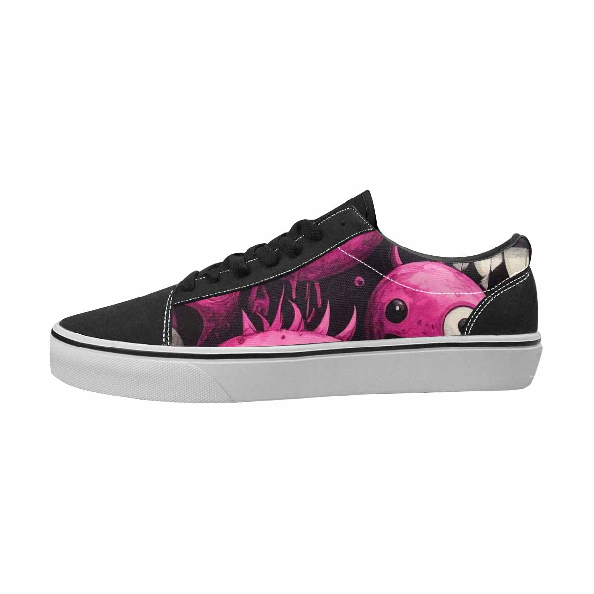 WOMEN'S Monsters Black & Pink Ink Canvas One Of A Kind Neon Fantasy Customized Sneakers