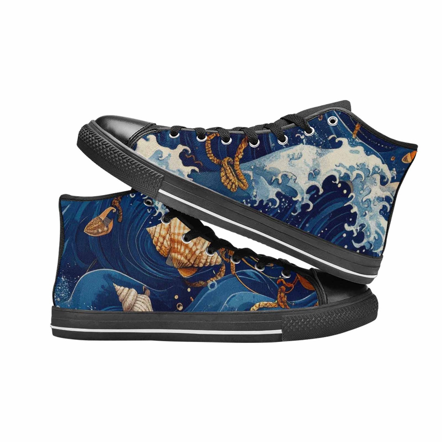 WOMEN'S Ocean Wave High Top Canvas Wallpaper Art Custom Shoes