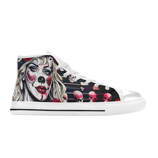 WOMEN'S Clown Woman Wearing Baseball High Top Canvas Vibrant Chaos Custom Shoes