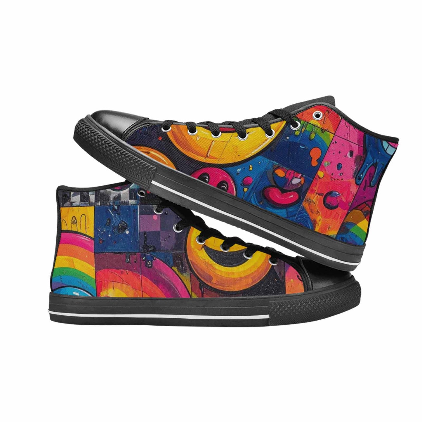 MEN'S Yellow Smiley Face High Top Canvas Dreamcore Custom Shoes