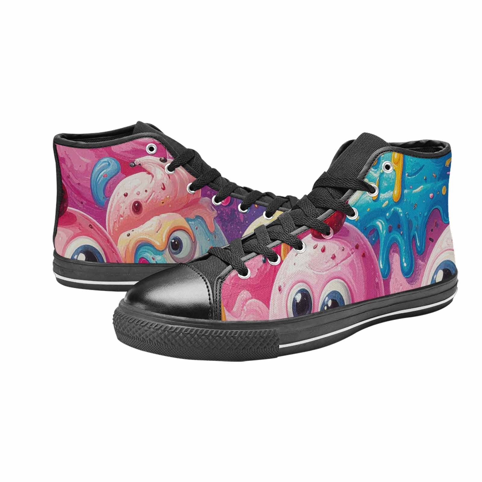 WOMEN'S Melting Icecream Monster Cherry High Top Canvas Vibrant Chaos Custom Shoes