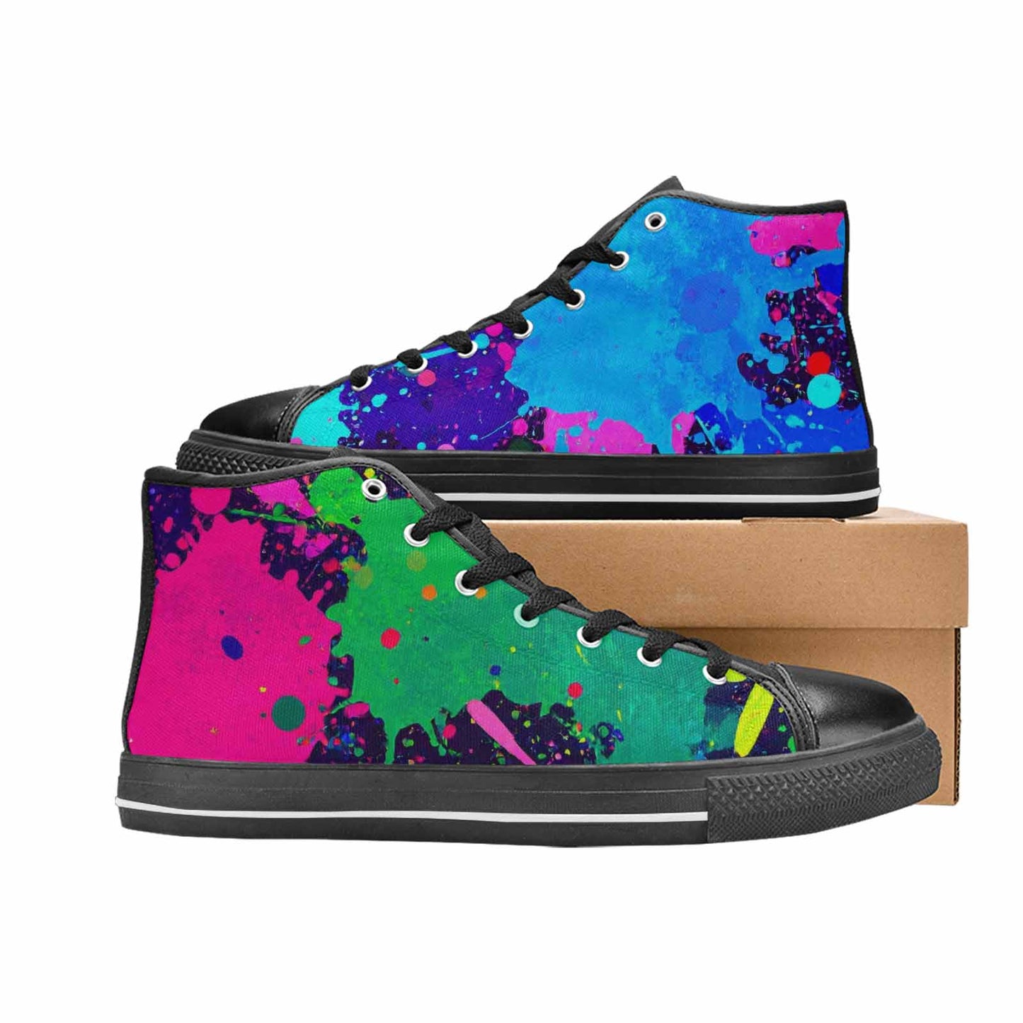 MEN'S Neon Paint Splatter High Top Canvas Neon Fantasy Sneakers