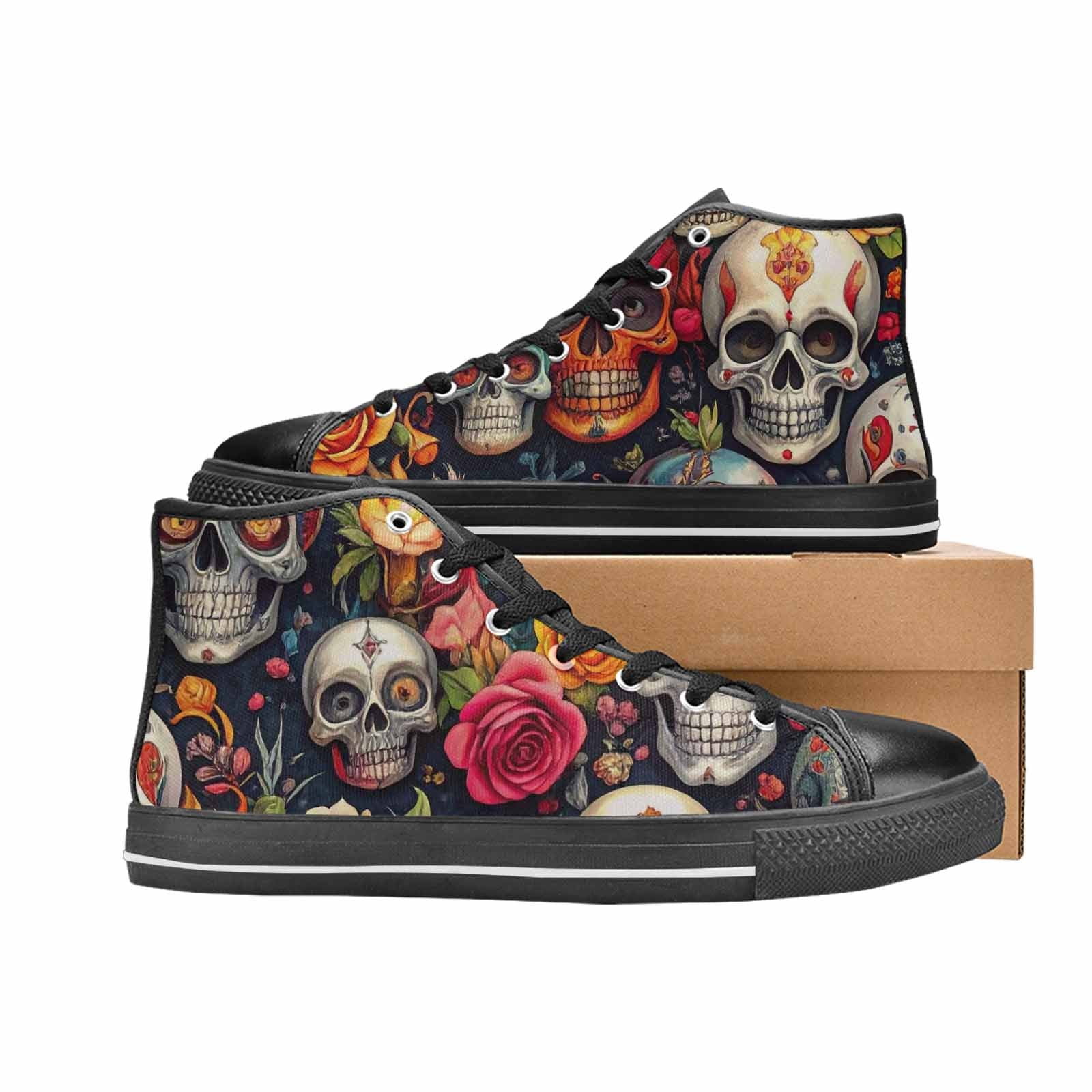 MEN'S Skull High Top Canvas Cottagecore Custom Sneakers