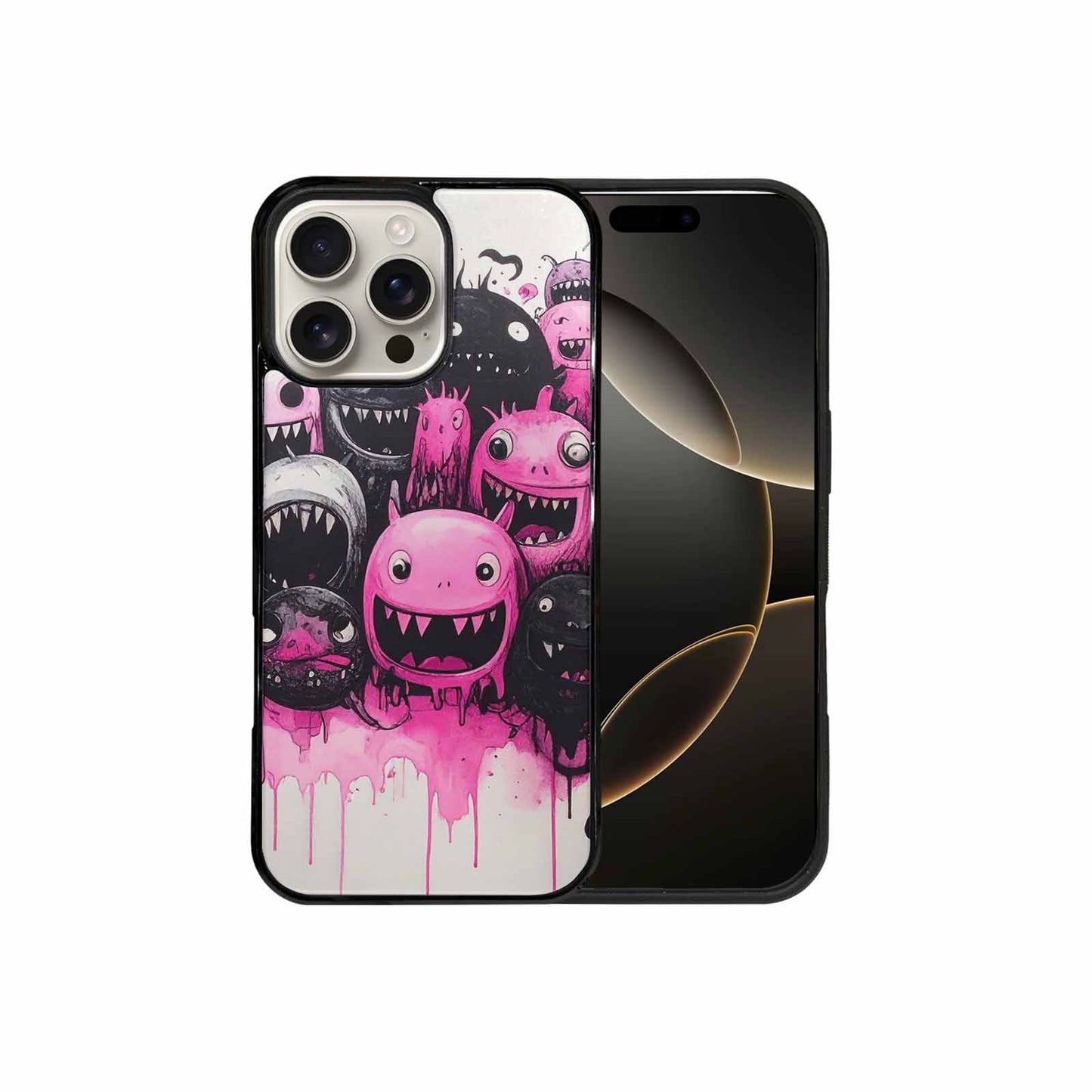 iPhone 16 Pro Max Case — Monsters General Black Pink Ink Cartoon, Custom Made Phone Cover