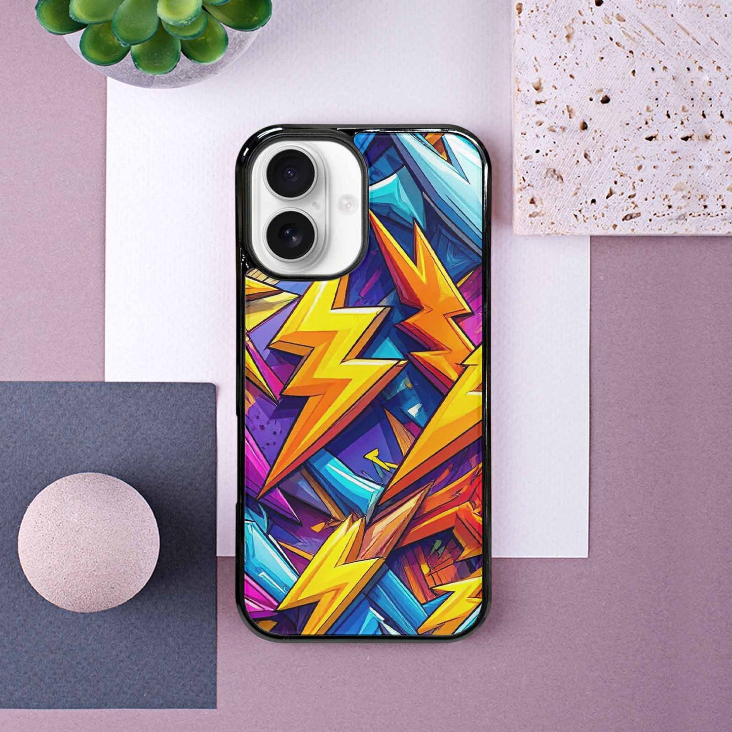 iPhone 16 Case — Lightning Bolt Storm Pattern Hundreds Of, Custom Art Phone Cover