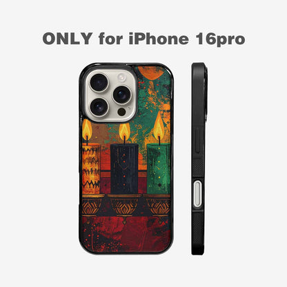 iPhone 16 Pro Case — Kwanzaa Kinara Pattern Seamless Repeat African, Custom Art Phone Cover