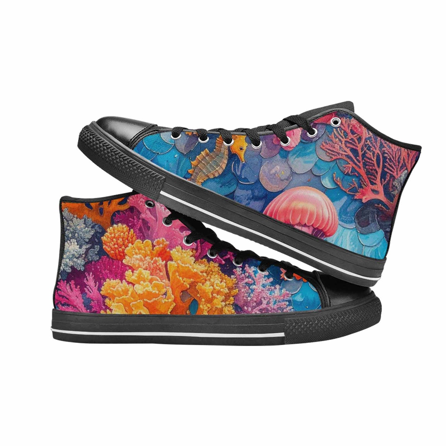 MEN'S Fish Scale Coral High Top Canvas Wallpaper Art Sneakers