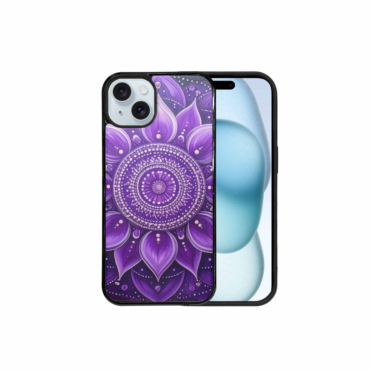iPhone 15 Plus Case — Purple Mandala Bohemian Print Edge To, Custom Art Phone Cover
