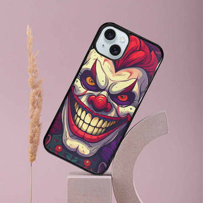 iPhone 15 Plus Case — Evil Circus Heads Faces Overlapping Patterns, Custom Printed Phone Case