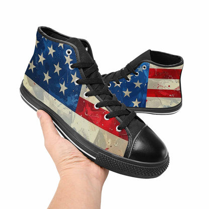 MEN'S American Flag Stars High Top Canvas Vibrant Chaos Custom Sneakers