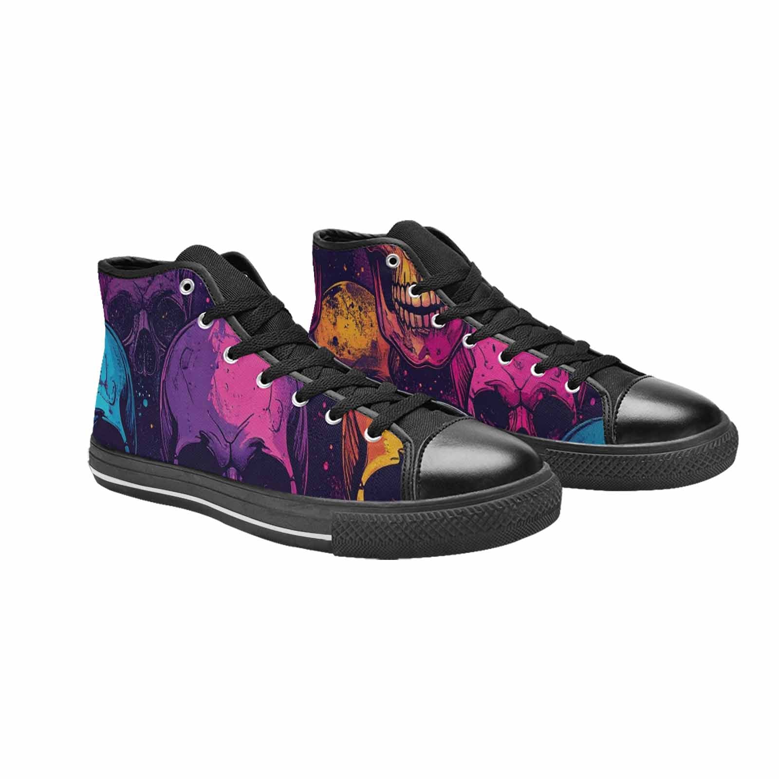 WOMEN'S Skulls Splatter Comic High Top Canvas Neon Fantasy Shoes