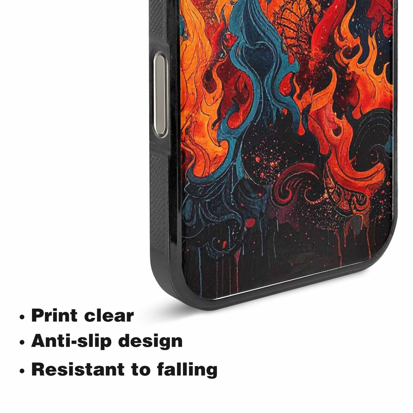 iPhone 15 Pro Max Case — Flame Burst Black Red Ink Flame, Custom Designed Case Cover