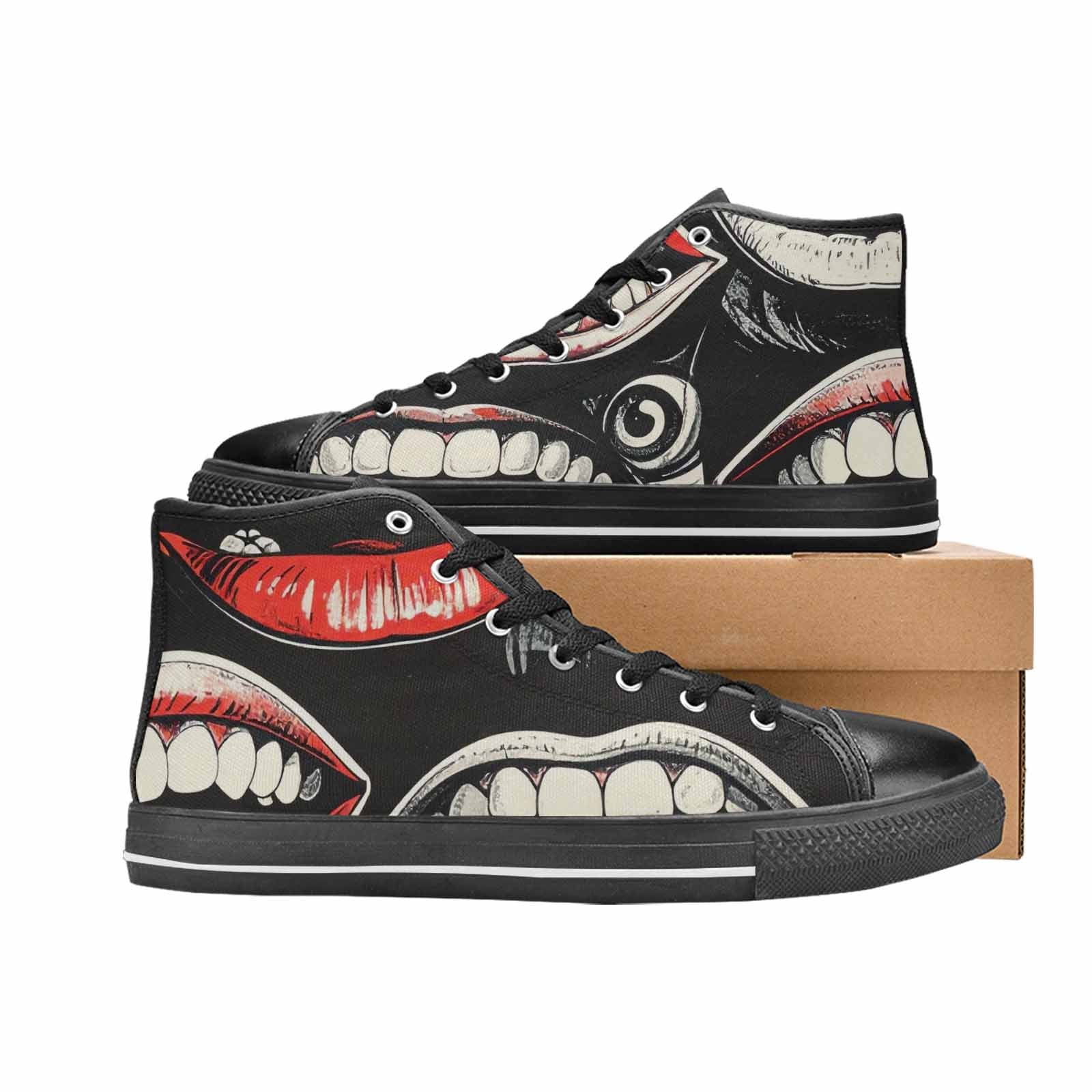 WOMEN'S Googly Cartoon Mouths High Top Canvas Dreamcore Custom Shoes