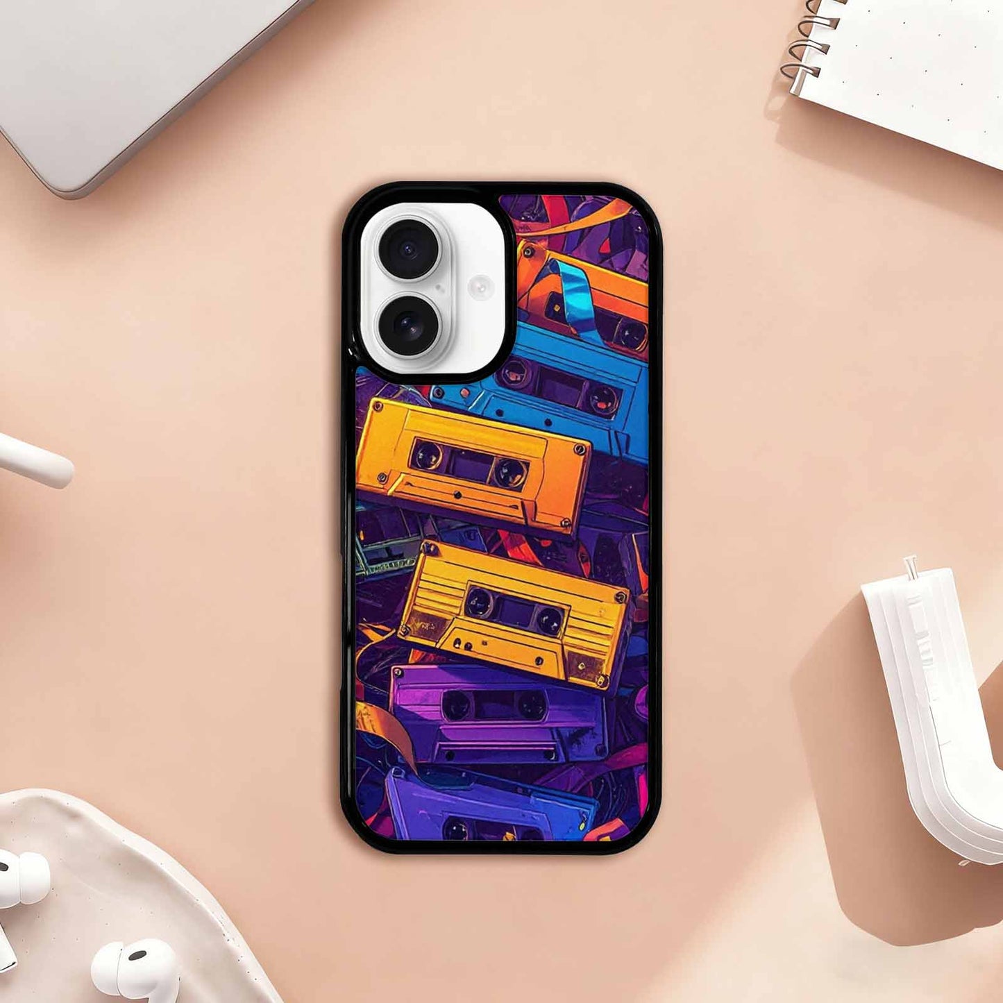 iPhone 17 Case — Retro Cassette Tape Pattern Retro Vintage, Custom Printed Phone Case