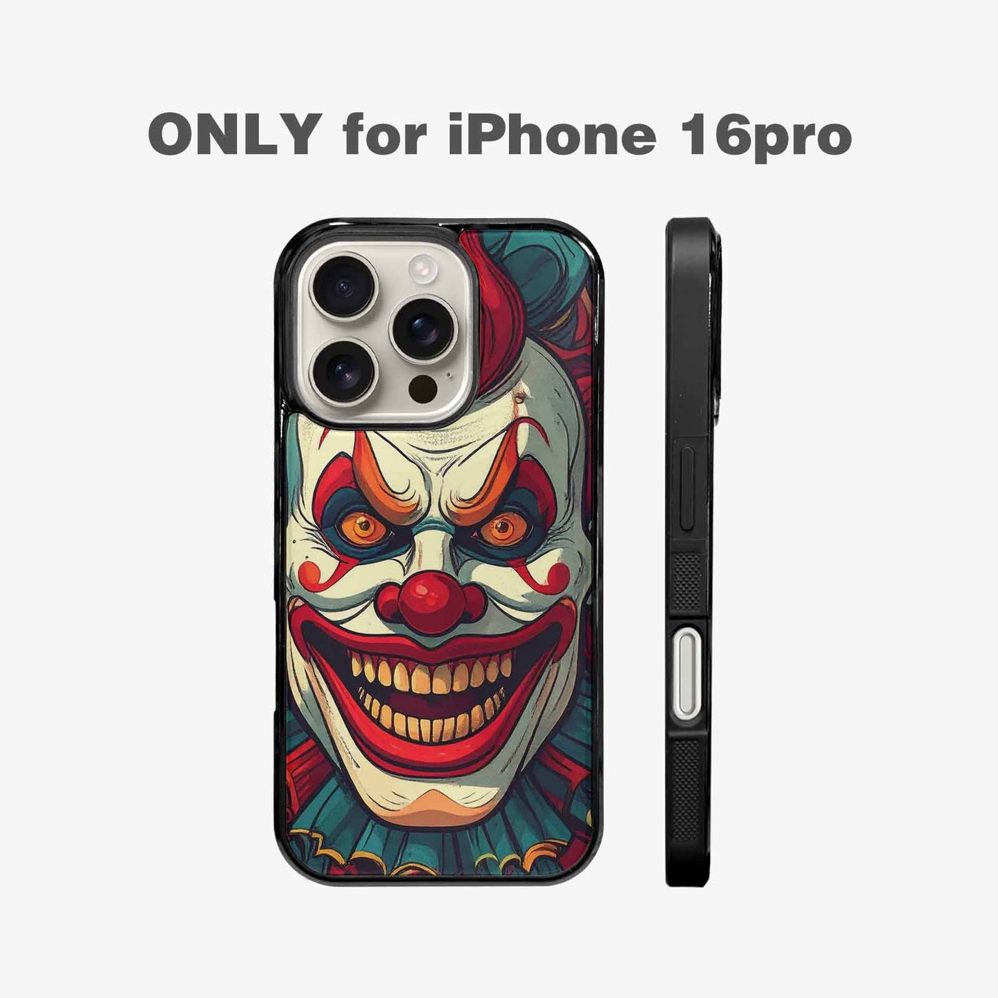 iPhone 16 Pro Case — Evil Circus Heads Faces Overlapping Patterns, Personalized Phone Case