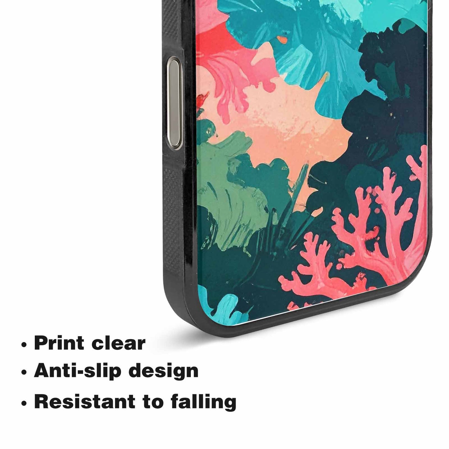 iPhone 15 Pro Max Case — Camo Coral Turquoise, Unique Phone Case Design