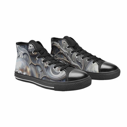 MEN'S Skulls Roses Chrome Airbrush High Top Canvas Vibrant Chaos Shoes