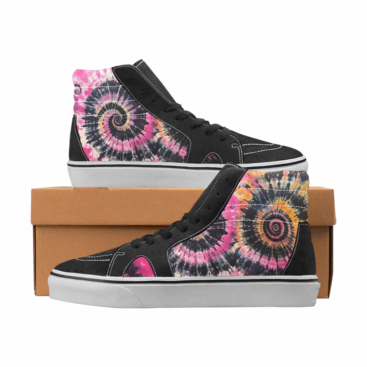 WOMEN'S Tie Dye Black & Pink Ink High Top Canvas Statement Vivid Sneakers