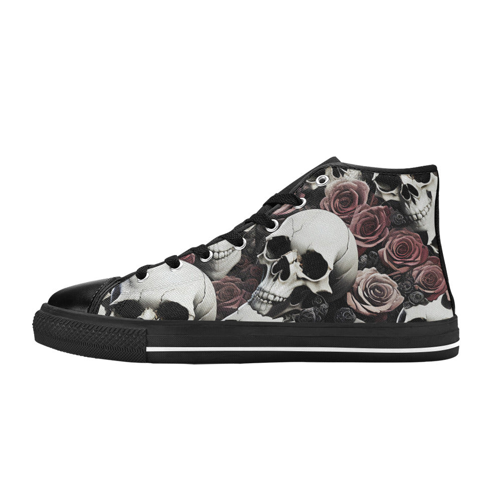 WOMEN'S Rose Skulls Dark 7 High Top Canvas Neon Fantasy Custom Sneakers