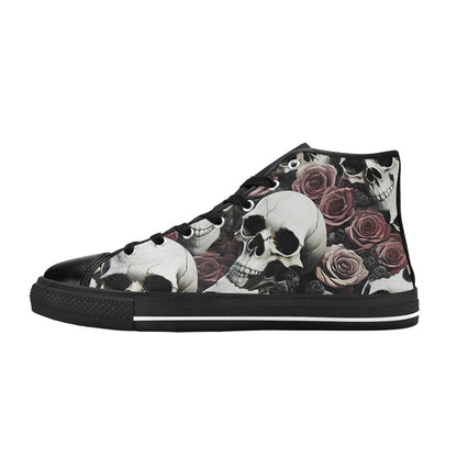 WOMEN'S Rose Skulls Dark 7 High Top Canvas Neon Fantasy Custom Sneakers