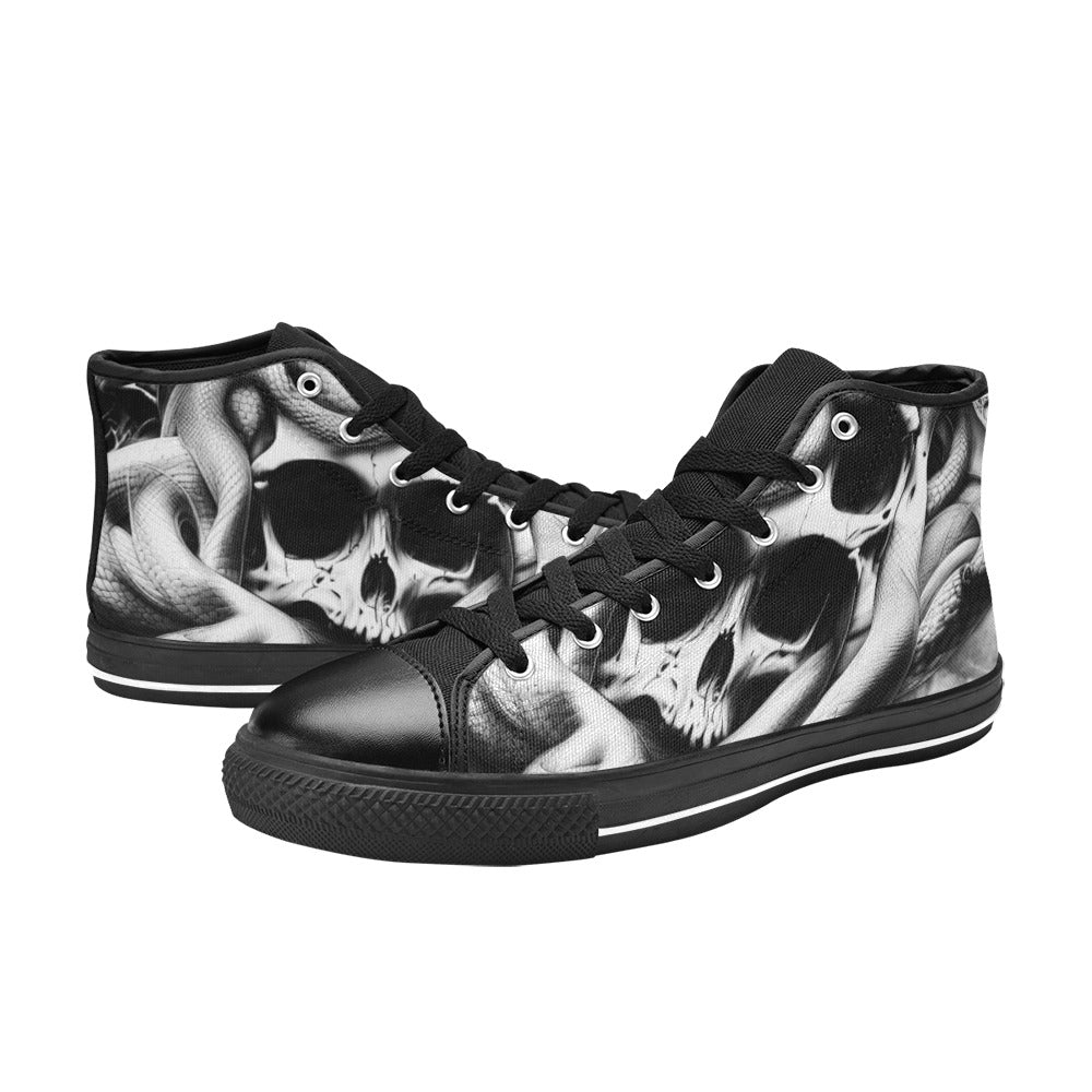 WOMEN'S Cc Snake Skull Art High Top Canvas Grunge Custom Sneakers