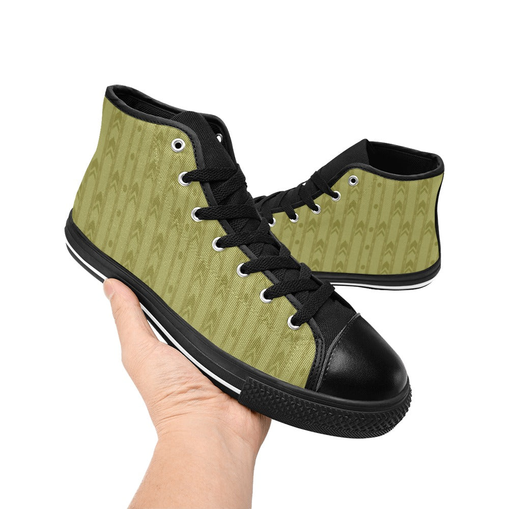 Liminal Horror High-Tops | Yellow Wallpaper Sneakers Kids' High Top Canvas Shoes-4 Sides (Model 017)