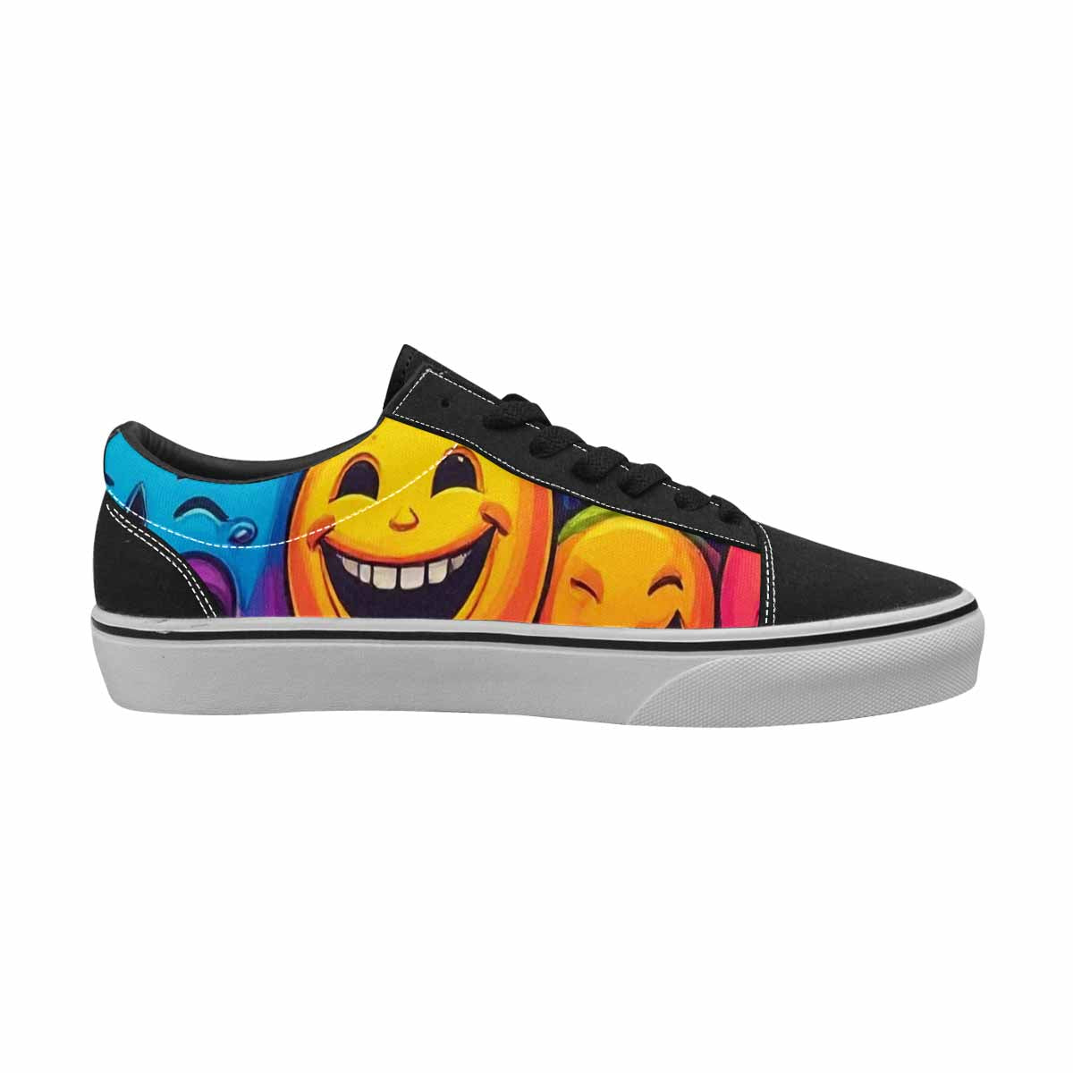 WOMEN'S Yellow Smiley Face Canvas Lace-Up Cottagecore Custom Sneakers