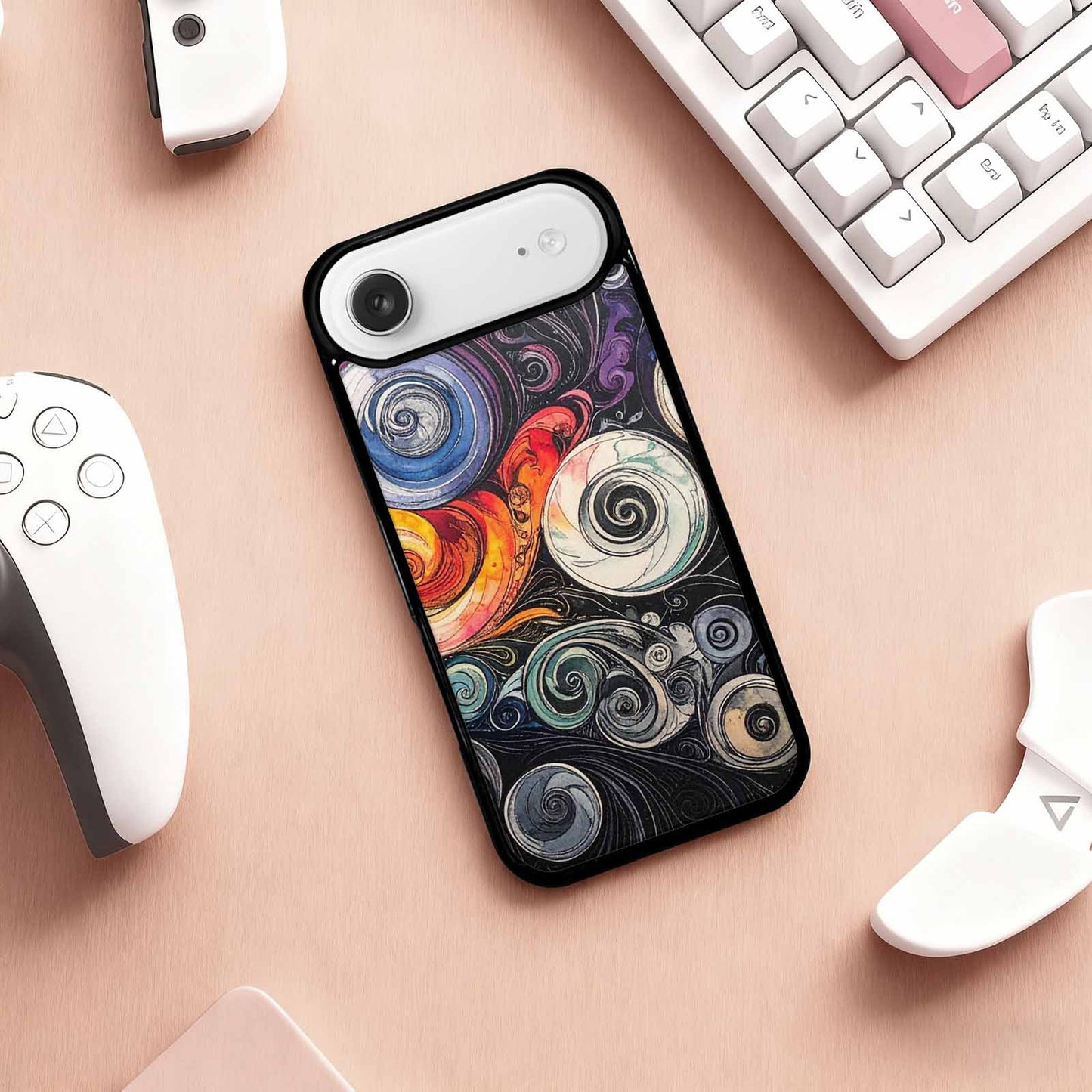 iPhone 17 Air Case — Tie Dye Swirls Black White Tie, Custom Printed Phone Case