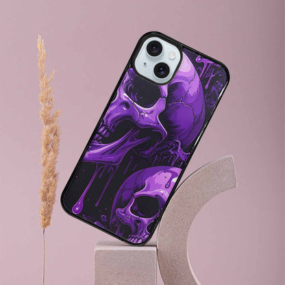 iPhone 15 Plus Case — Monochrome Purple Skeletons Neon Drip Melting, Custom Designed Case Cover
