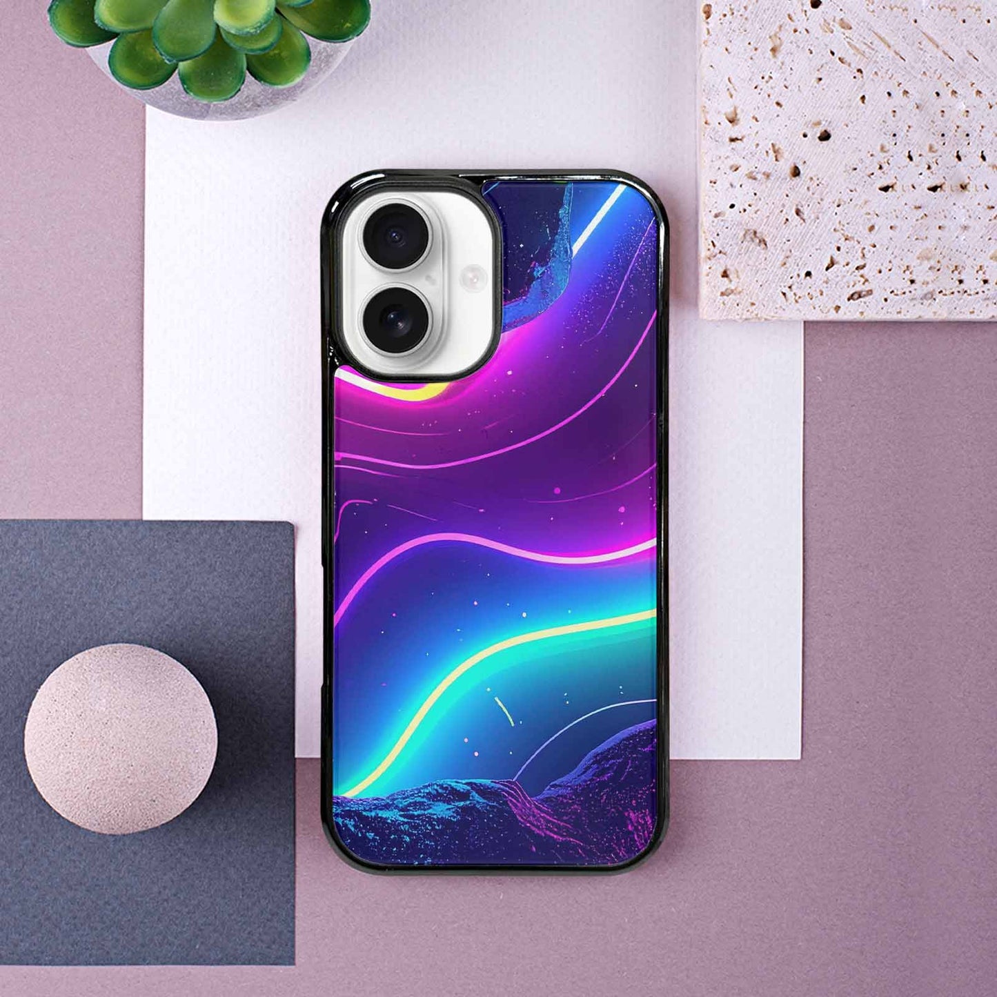 iPhone 16 Case — 1980s Neon Cartoon Art Pattern, Custom Phone Case
