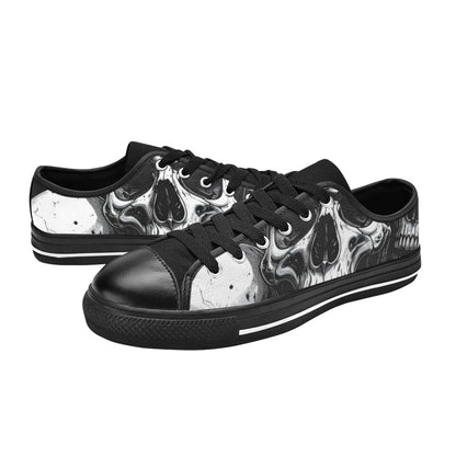 WOMEN'S Aggressive Comic Skull Black Low Top Canvas Aesthetic Custom Sneakers