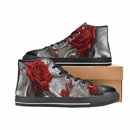 WOMEN'S Skulls Roses Chrome Airbrush High Top Canvas Wallpaper Art Custom Sneakers