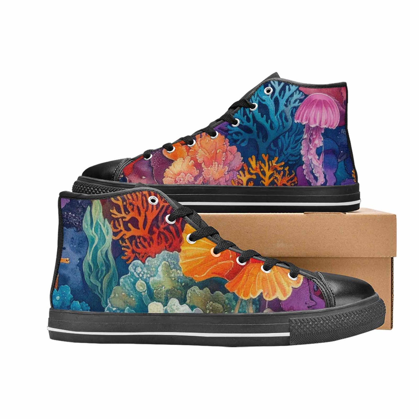 WOMEN'S Fish Scale Coral High Top Canvas Grunge Shoes