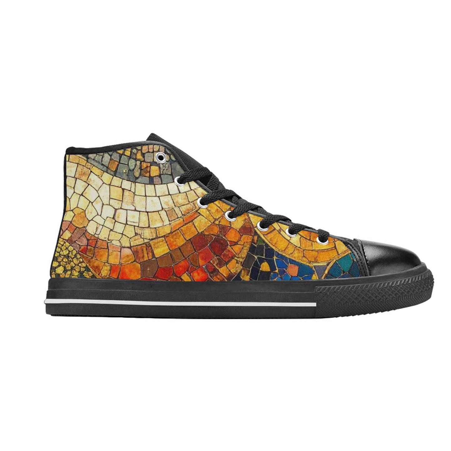 WOMEN'S Klimt-Style Gold Leaf High Top Canvas Grunge Custom Sneakers